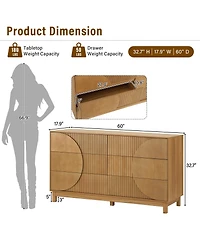 Streamdale Furniture 6-Drawer Fluted Wood Dresser and Storage Chest, 60" Wide