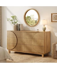 Streamdale Furniture 6-Drawer Fluted Wood Dresser and Storage Chest, 60" Wide