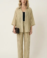 Modenaire Women's Relaxed Button-Front Shirt Outfit Set