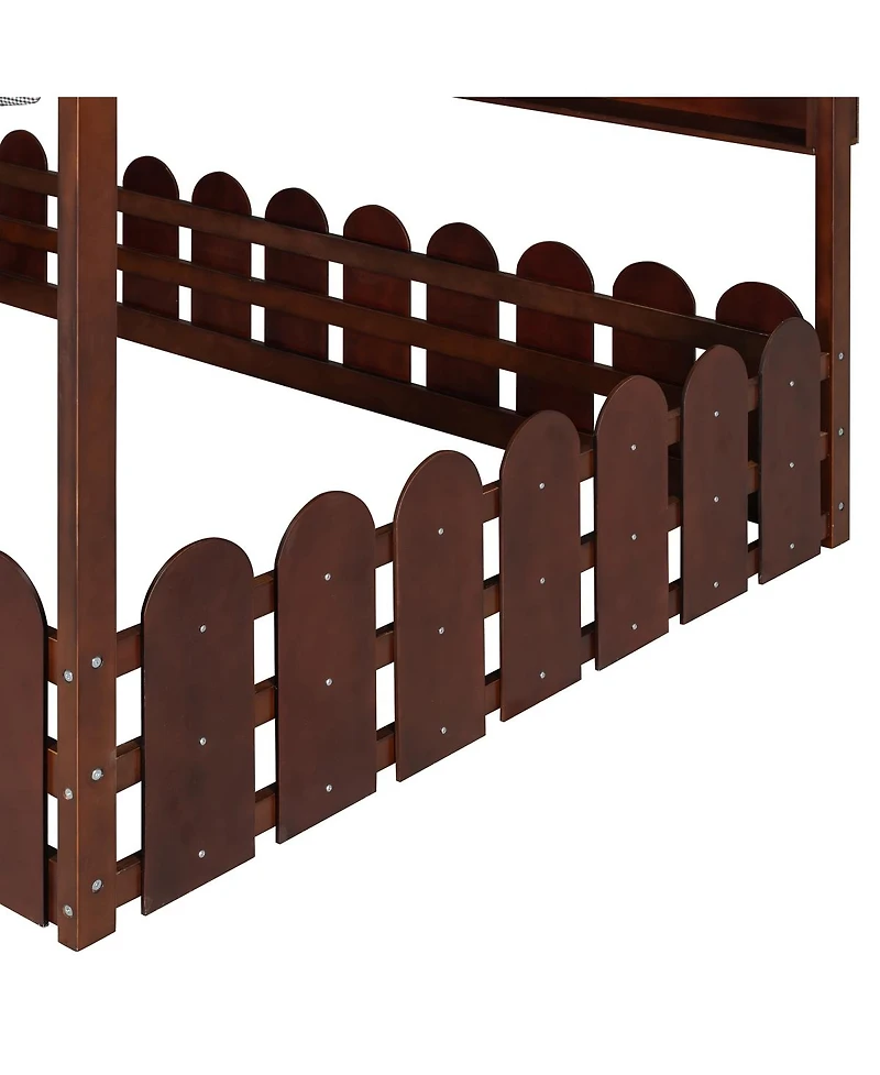 Streamdale Furniture Full Size Montessori House Bed with Fence, Storage and Lights