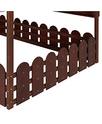 Streamdale Furniture Full Size Montessori House Bed with Fence, Storage and Lights