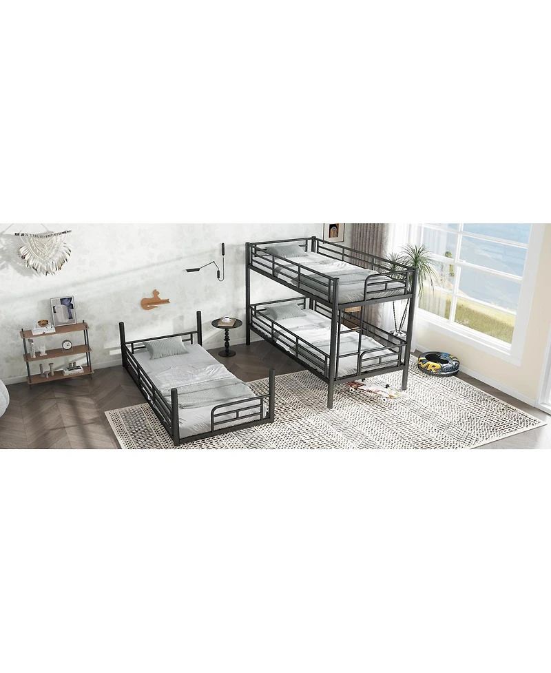 Streamdale Furniture Twin Over Twin Over Twin Metal Triple Bunk Bed with Safety Guardrails