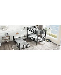 Streamdale Furniture Twin Over Twin Over Twin Metal Triple Bunk Bed with Safety Guardrails