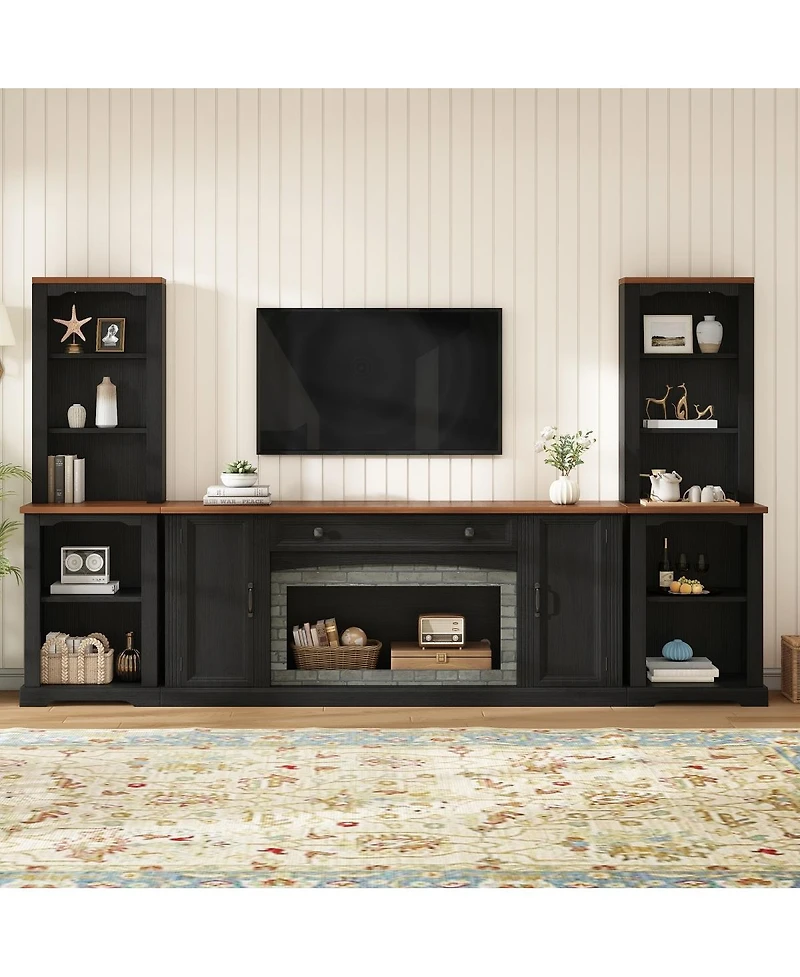 Streamdale Furniture 3-Piece Farmhouse Tv Stand Set with Curved Side Cabinets for TVs Up to 70