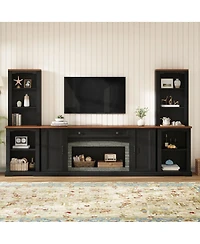 Streamdale Furniture 3-Piece Farmhouse Tv Stand Set with Curved Side Cabinets for TVs Up to 70