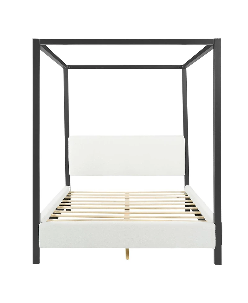 Streamdale Furniture Modern Metal Canopy Bed with Plush Boucle Upholstery, Queen