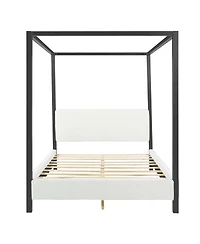Streamdale Furniture Modern Metal Canopy Bed with Plush Boucle Upholstery, Queen