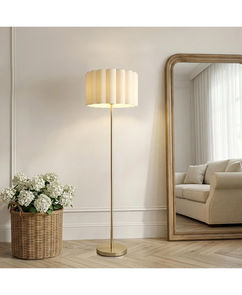 Brightech Estelle 65" Gold Modern Led Floor Lamp with Scalloped Fabric Shade