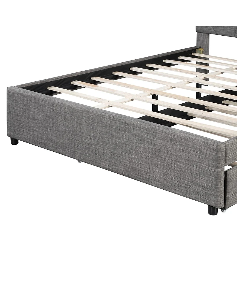 Streamdale Furniture Queen Upholstered Platform Bed with Brick Pattern Headboard and Twin Xl Trundle