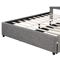 Streamdale Furniture Queen Upholstered Platform Bed with Brick Pattern Headboard and Twin Xl Trundle