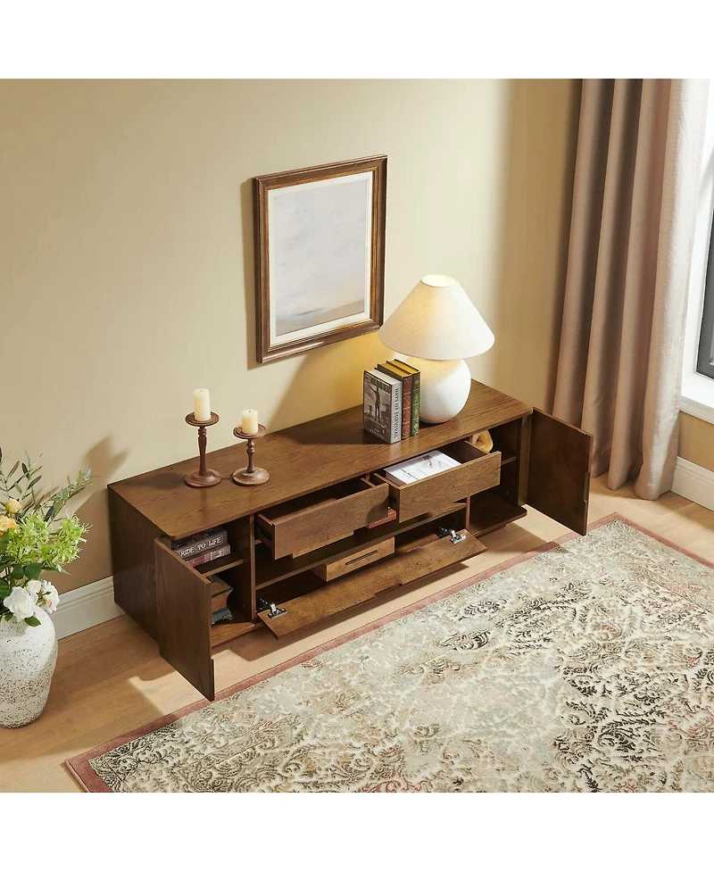 Streamdale Furniture 59" Mid-Century Modern Walnut Tv Stand with Storage and Drawers