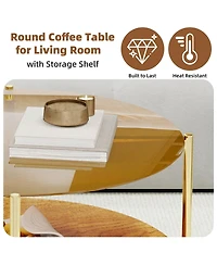 Streamdale Furniture Modern Gold Round Double-Layer Tempered Glass Coffee Table (32.28")