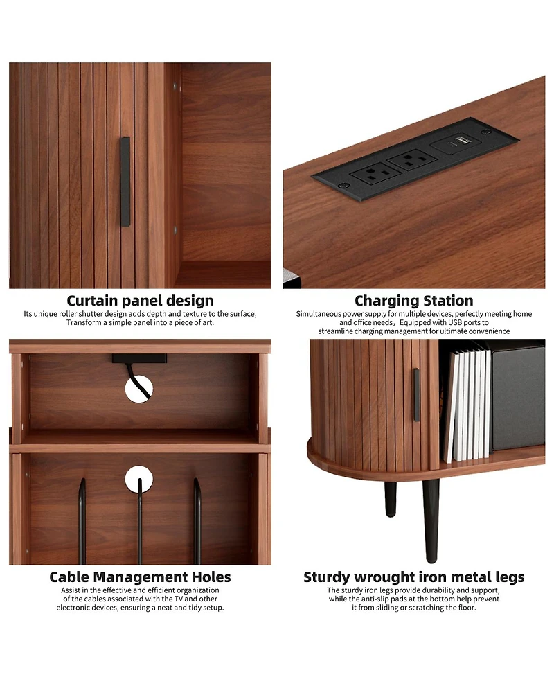 Streamdale Furniture Mid-Century Round Record Player Stand with Charging Station