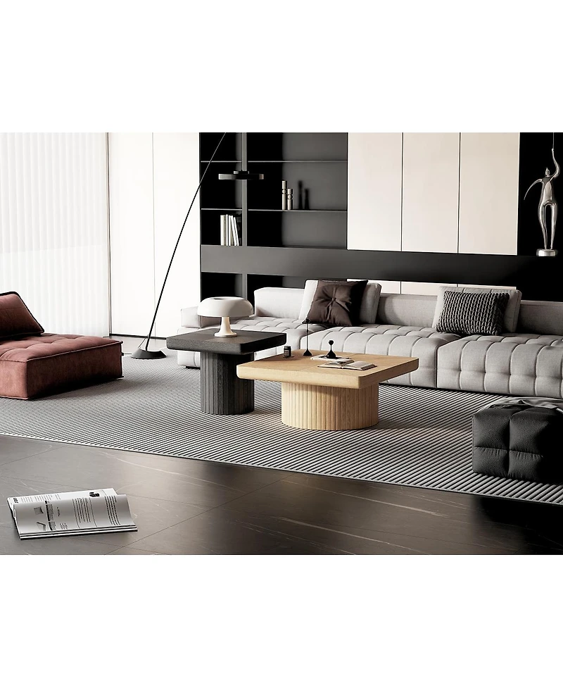 Streamdale Furniture Modern 2-Piece Fluted Wood Nesting Coffee Table Set
