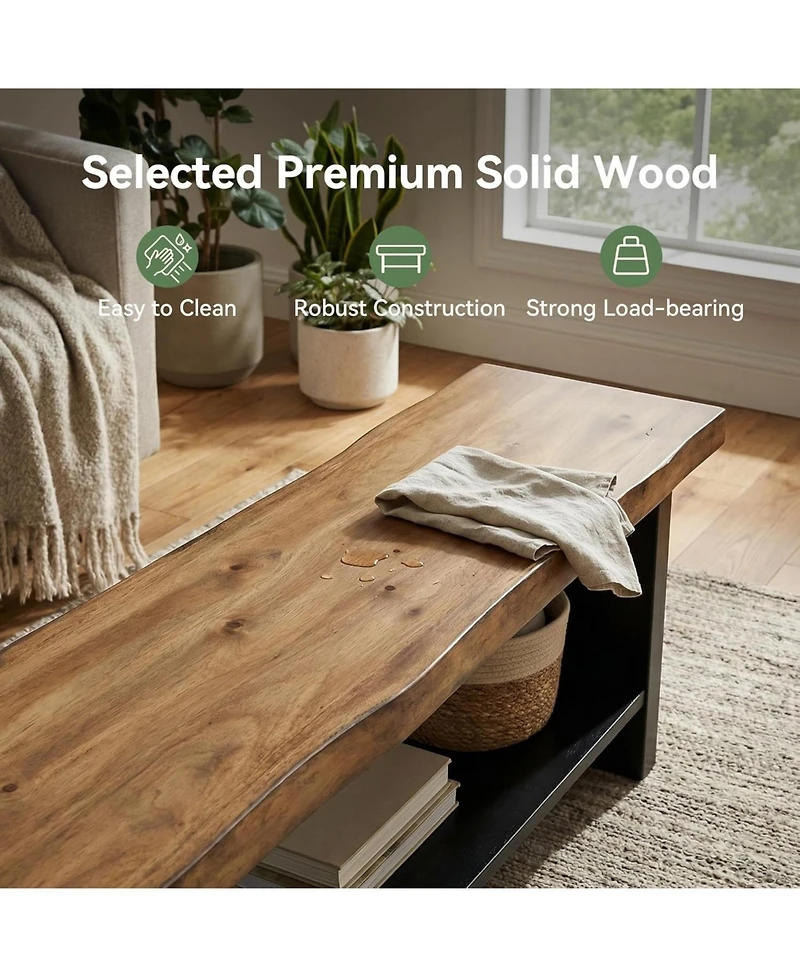 Tribesigns 55" Solid Wood Bench with Shoe Storage, 2-Tier Farmhouse Entryway Bench, Narrow Bench
