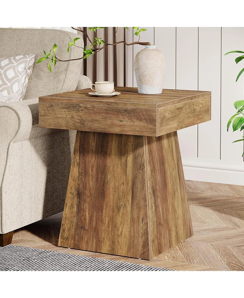Tribesigns Square Side Table Set of 2, Farmhouse Small End Table with Wide Base, Rustic Small Nightstand Beside Bed