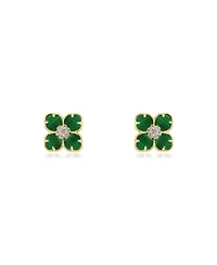 The Lovery Malachite Cz Flower Stud Earrings 14K Gold-Plated Sterling Silver