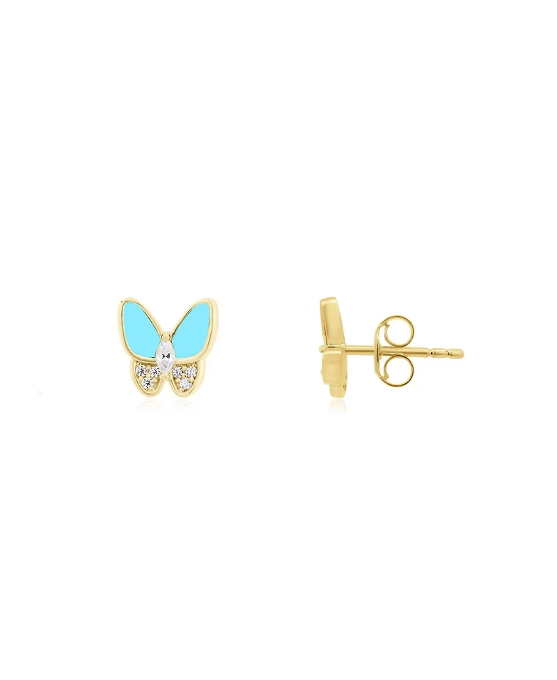 The Lovery Turquoise Cz Butterfly Stud Earrings 14K Gold-Plated Sterling Silver