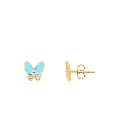 The Lovery Turquoise Cz Butterfly Stud Earrings 14K Gold-Plated Sterling Silver