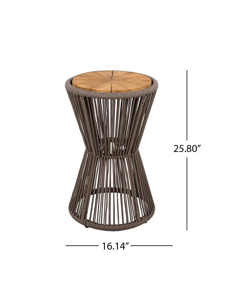 Streamdale Furniture Rope and Acacia Wood Hourglass Outdoor Side Table, 25.8"H