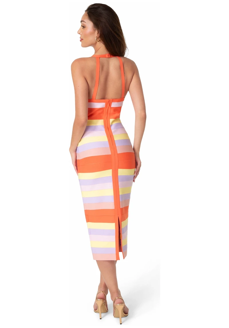 Bebe Women's Colorful Striped Bandage Midi Dress
