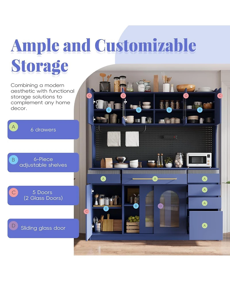 Streamdale Furniture 63'' W Freestanding Buffet with Hutch, Coffee Bar Storage Cabinet