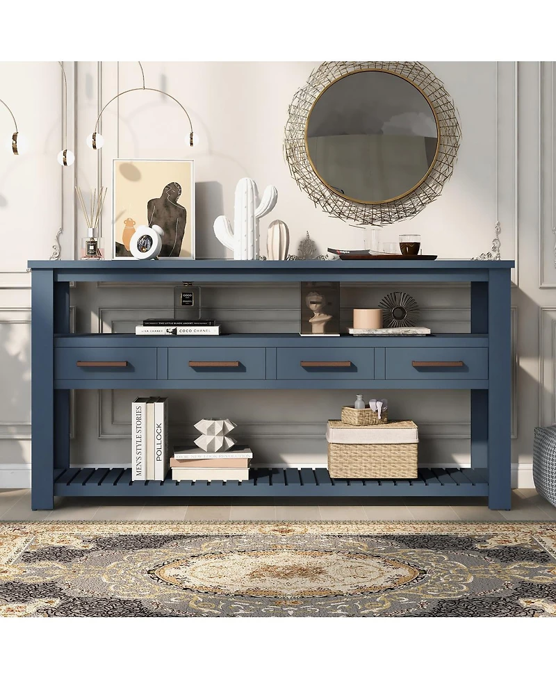 Streamdale Furniture 61.5'' Large 4-Drawer Console Table with 3-Tier Open Shelves