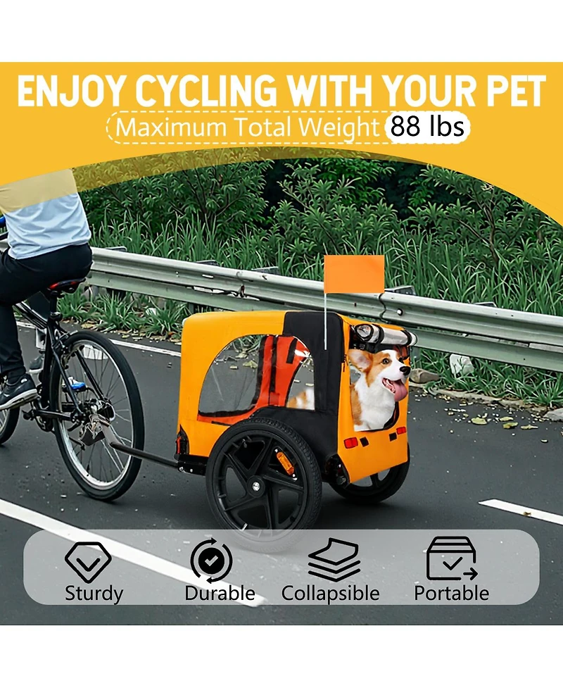 Streamdale Furniture Heavy-Duty Collapsible Pet Bike Trailer with Wheels