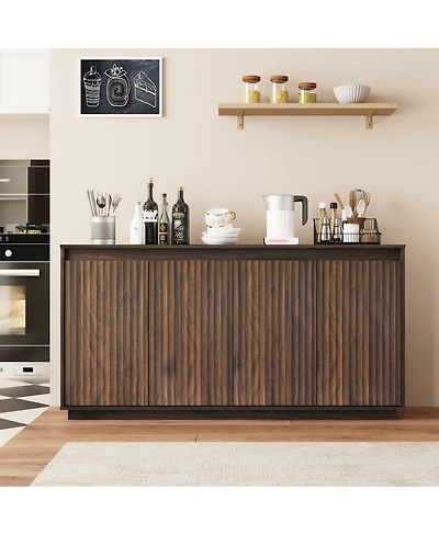 Streamdale Furniture 4-Door Wood Sideboard Buffet with Power Outlet and Wavy Texture