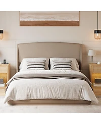 Streamdale Furniture Upholstered Queen Wingback Platform Bed Frame, Linen