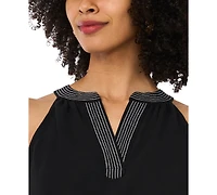 Vince Camuto Women's Contrast Trapunto Stitch V-Neck Maxi Dress