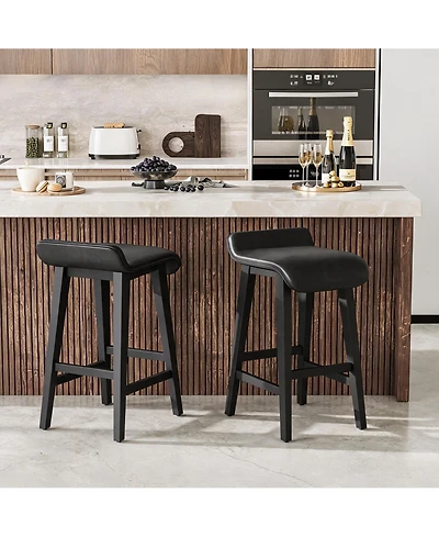 homfan Set of 2/4 Counter Height Bar Stools, Wood Frame, Wide Pu Leather Upholstered Seats, Comfortable, Ideal for Kitchen Island,