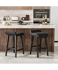 homfan Set of 2/4 Counter Height Bar Stools, Wood Frame, Wide Pu Leather Upholstered Seats, Comfortable, Ideal for Kitchen Island,