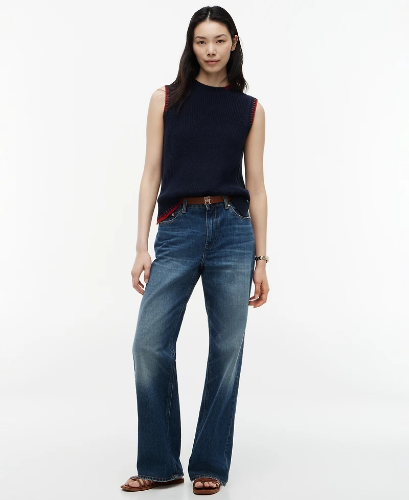 Tommy Hilfiger Women's Crochet Detail Crewneck Sleeveless Vest
