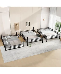 Streamdale Furniture Queen Triple Metal Bunk Bed with Safety Guardrails