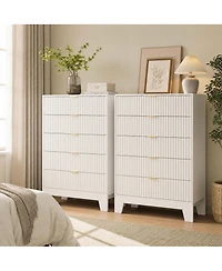 homfan 2 Set of 5 Drawer Dresser with Wave Pattern, Vertical Storage Tower with Gliding Drawers, Versatile Cabinet for Bedroom