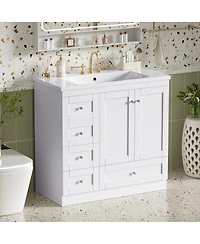 Sillysis 36 Inch Bathroom Vanity with Resin Sink, Shaker Style Mdf Cabinet, 4 Soft Close Drawers, Storage for Small Spaces