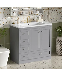 Sillysis 36 Inch Bathroom Vanity with Resin Sink, Shaker Style Mdf Cabinet, 4 Soft Close Drawers, Storage for Small Spaces
