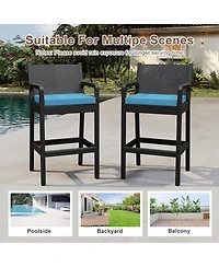 homfan Set of 4 All-Weather Wicker Bar Stools, 30 Inch Patio Height Chairs with Cushions, Ideal for Backyard, Pool, Garden and Balcony