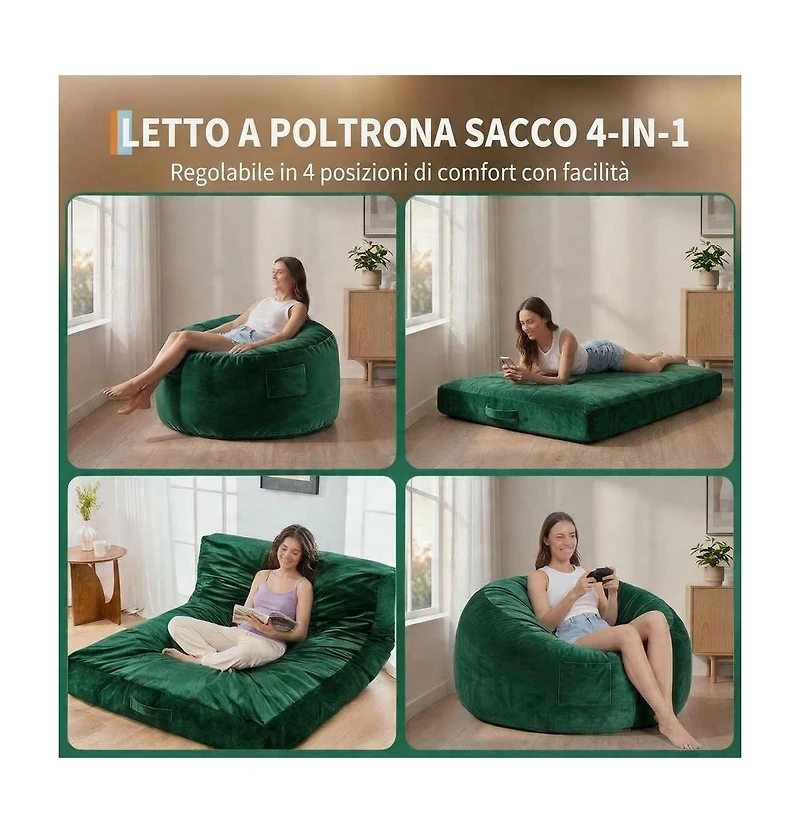 gaomon 4 1 Adult Bean Bag Chair, 4ft Oversized Beanbag with Memory Foam Filler and Removable Cover, Flannel Lazy Sofa Couch Bed for Adults Teens