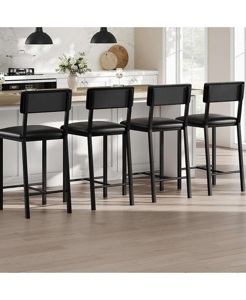 homfan 4-Piece Classic Bar Stools with Backrest and Footrest, 25-Inch Seat Height and Thick Padding for Kitchen, Dining Room and Kitchen Island