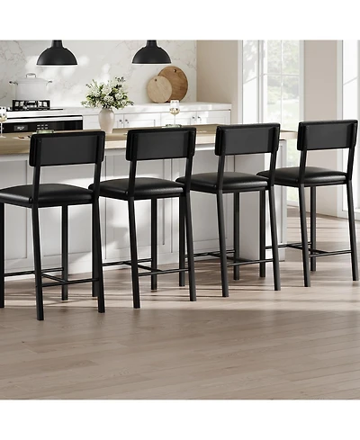 homfan 4-Piece Classic Bar Stools with Backrest and Footrest, 25-Inch Seat Height and Thick Padding for Kitchen, Dining Room and Kitchen Island