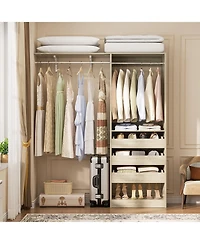 Aheaplus 5 feet Wall Mounted Closet System with Drawers and Shelves, Sturdy Rack 2 Hanging Rods for Closet/Bedroom