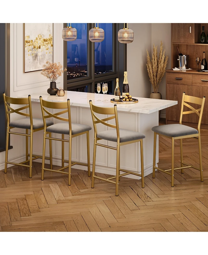 homfan Set of 4 Modern Counter Height Dining Chairs with Backrest – Metal Frame, Upholstered Seat, Footrest