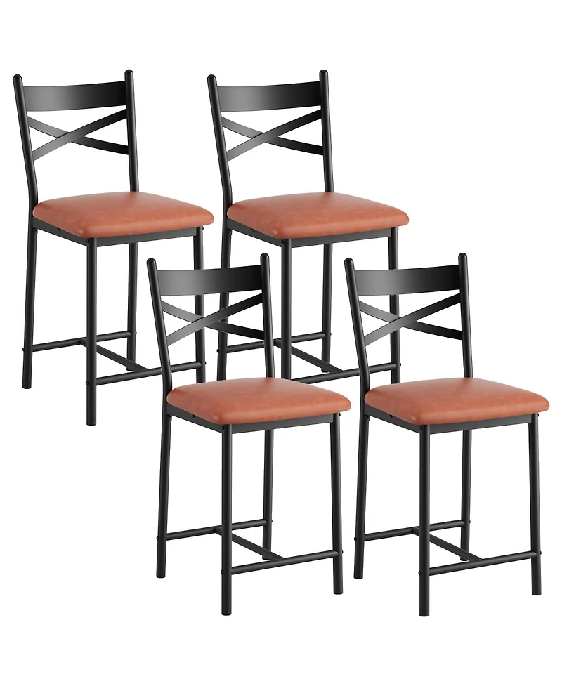 homfan Set of 4 Modern Counter Height Dining Chairs with Backrest – Metal Frame, Upholstered Seat, Footrest