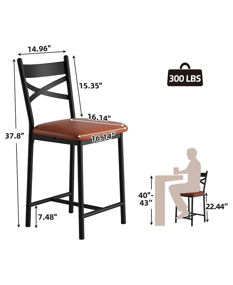 homfan Set of 4 Modern Counter Height Dining Chairs with Backrest – Metal Frame, Upholstered Seat, Footrest