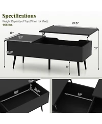 Gymax Lift Top Coffee Table/ Split Top and 2 Hidden Compartments Tapered Metal Legs