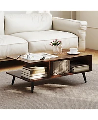 Gymax 2-Tier Coffee Table w/ Compartments and Metal Legs Rectangle Tea Cocktail