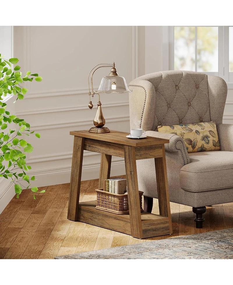 Tribesigns Wood End Table with Storage Shelves