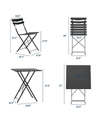 homfan 3-Piece Foldable Patio Bistro Set, Metal Square Table and 2 Folding Chairs for Outdoor Indoor Balcony Porch Deck Garden